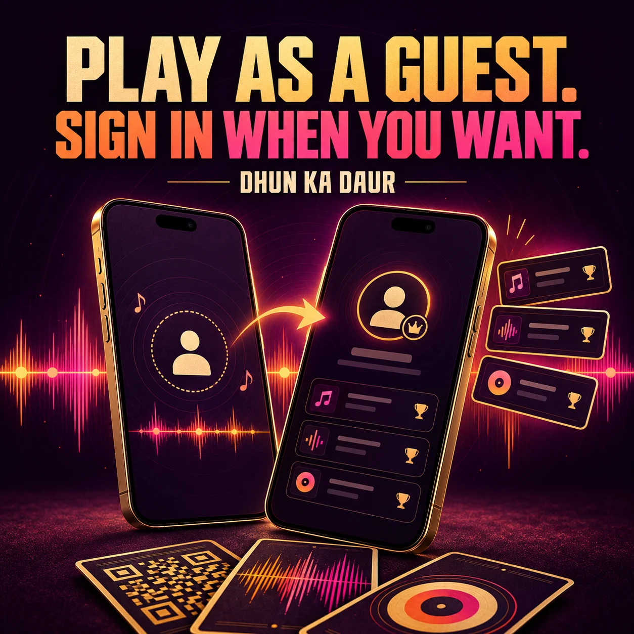 DHUN KA DAUR campaign artwork showing optional guest and signed-in play