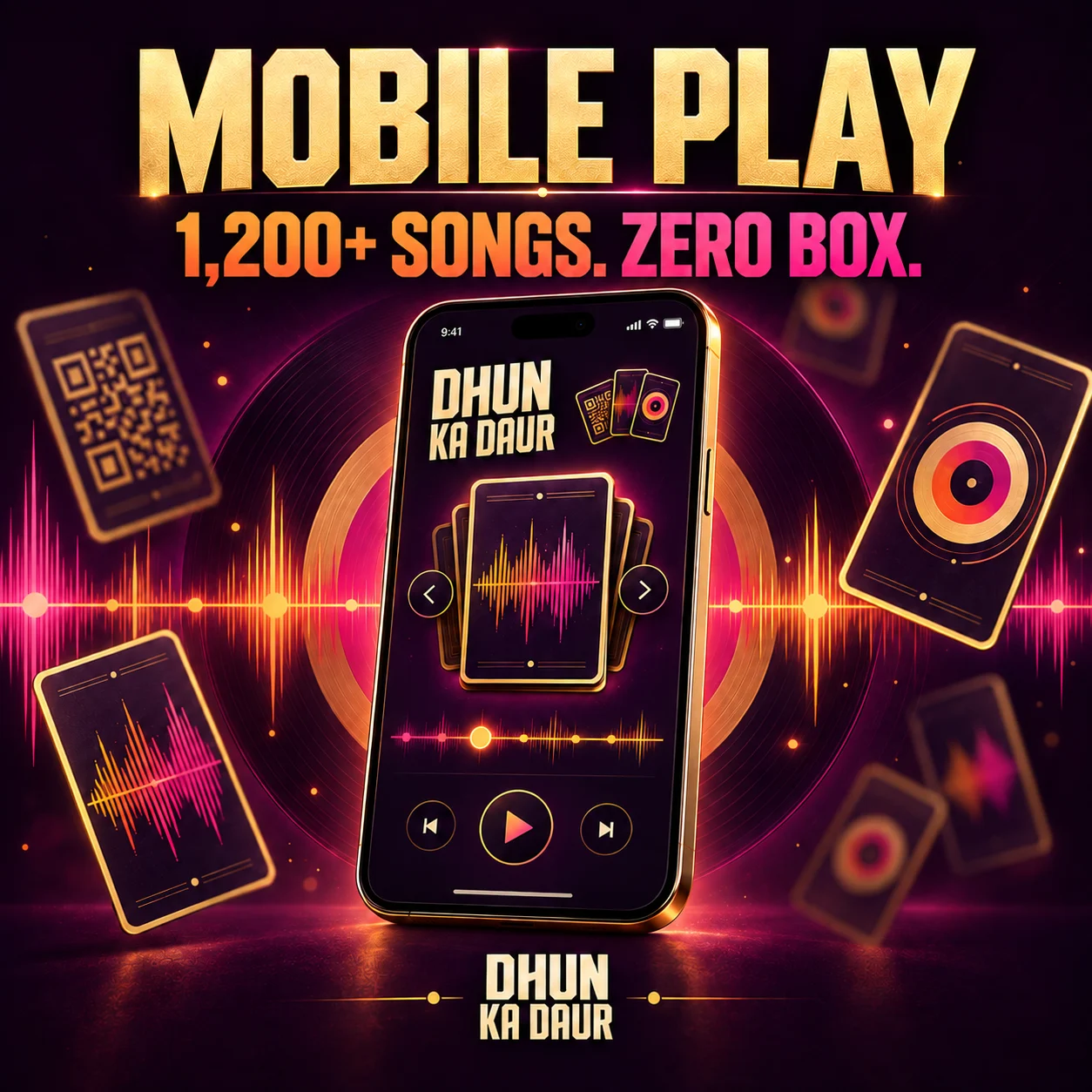 DHUN KA DAUR Mobile play campaign artwork showing the built-in song deck on a phone